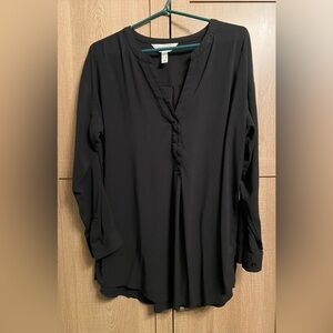 Addition Elle Longsleeve Black V Neck Blouse, Size 1X